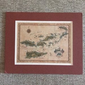 1990 Matted Virgin Islands Map print by J. Longacre